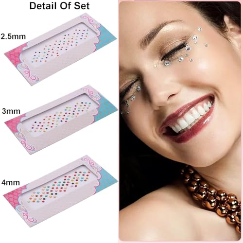Image of VAMA Rhinestone Multi Color Crystal Stone Bindi kumkum Sticker Diamond Cut Kundan Multicolour bindiya Bindis Set for Women (10 Cards)
