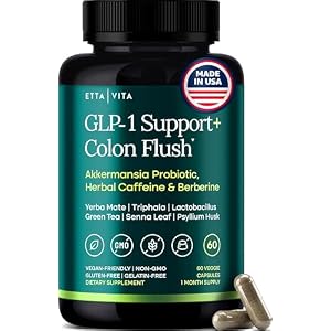 GLP-1 Support + Colon Cleanse – Weight Loss, Gut Health & Energy – Appetite Suppressant & Fat Burner – Berberine, Akkermansia Probiotic, Yerba Mate, Psyllium Husk, Senna Leaf – Women & Men, 60capsules