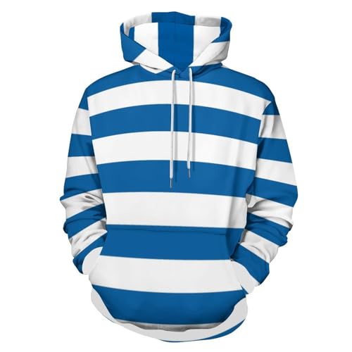 Sweat à capuche Harajuku imprimé 3D géométrique bleu et blanc veste streetwear automne unisexe