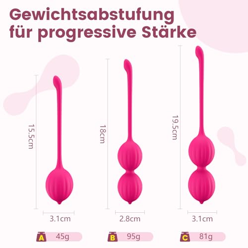 FIDECH Liebeskugeln Beckenbodentrainer für Frau, Medizinische Silikon Kegel Balls für effektives Training der Vaginalmuskulatur und fördert Blasenkontrolle, 3 Vibrationskugeln Sex Spielzeug Set, Rot