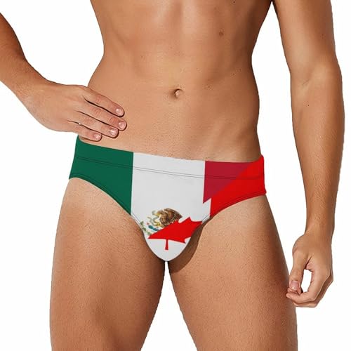 Traje de baño de cintura baja para hombre con bandera de Canadá y México de piscina