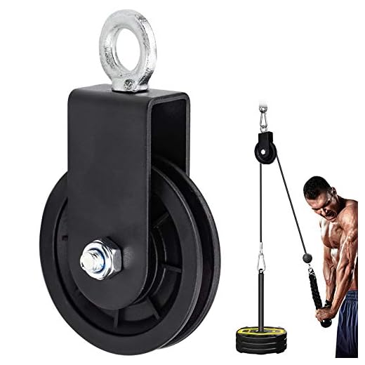 Winfred Bloque de Polea Giratoria de única, Poleas Tendedero para Cuerda Cables Rueda de elevación del rodillo Sistema de polea de gimnasio con soporte de montaje en U