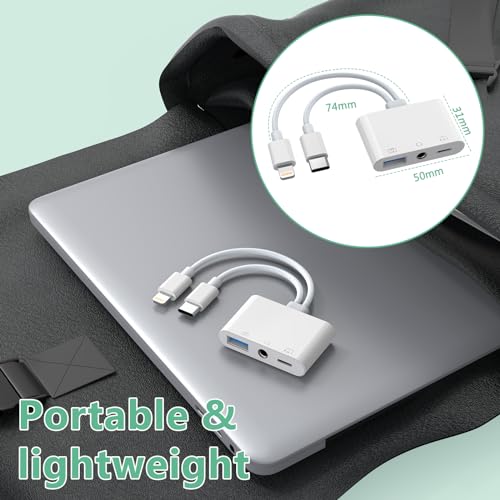Lightning + USB C to Aux Audio Headphone Jack Adapter,Multi USB OTG Camera Adapter+3.5mm Earphone Jack+Type-C Earphone/Charge Port,Phone Splitter for iPhone 15/14/13,Samsung,iPad,Huawei,Flash Drive by MTAKYA - Image 7