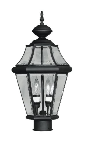 Livex Lighting 2264-04 Outdoor Post with Clear Beveled Glass Shades, Black