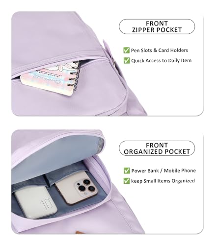 Image of abshoo Girls Solid Color Backpack For College Women Water Resistant School Bag (Lavender Purple)