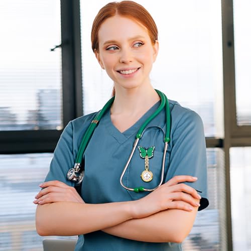 Image of Lancardo Pin On Nurse Watch: Unique Butterfly Pattern Badge Analog Quartz Easy to Read Pocket Watch for Women Men Doctor Hospital