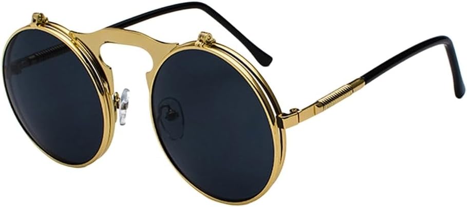 Folding Steampunk Sunglasses Women Retro Men Spring Temples Round Clear Red Punk Glasses UV400