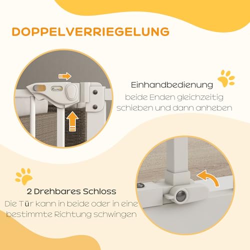 PawHut Türschutzgitter Treppenschutzgitter mit 7 cm Verlängerung Türgitter ohne Bohren mit Auto-Close Treppengitter für Breiten 74-87 cm Beidseitig Schwenkbar Metall Weiß