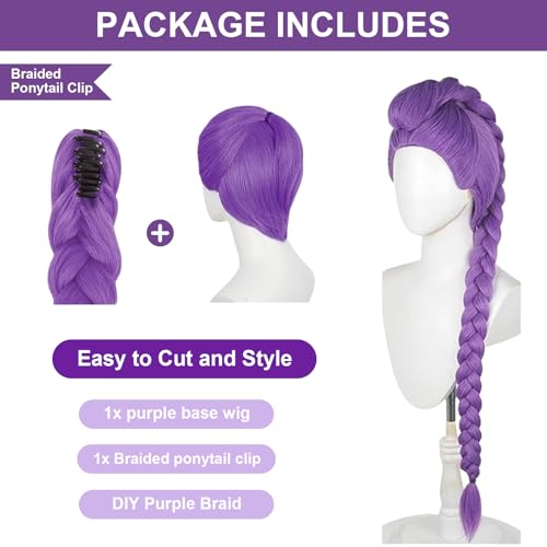 39" Purple Cosplay Wig,Kp Singers Rumi Long and Thick Braid Wigs,Anime Demon Halloween Costume Hair for Girl Women Adults4