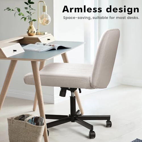 LEMBERI Criss Corss Chair with Wheels, Armless Wide Cross Legged Office Desk Chairs, Fabric Rocking Swivel Computer Task Vanity Makeup Chair for Home Office - Thumbnail 7