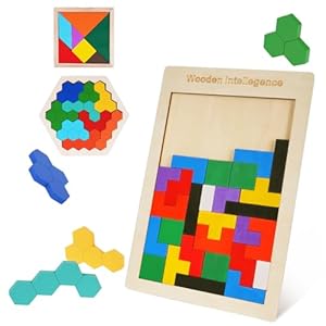 Ainiv 3 in 1 Wooden Intelligence Puzzles Set, Wooden Tangram Puzzles for Kids, Brain Teasers Educational Toys, Jigsaw Box Brain Game Building Block Educational Gift for Boys & Girls