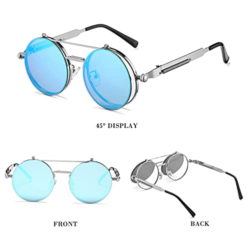 HJSTES Round Flip Up Sunglasses for Men Women Circle Rave Glasses 90's Vintage Steampunk Style3
