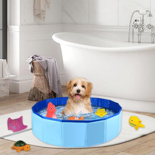 LWLWA Katzenpool, Faltbar Hundeplanschbecken, 50 x 10 cm Pool für Hunde, Blaue Oxford-Gewebe Planschbecken für Katzen, mit Wasserspielzeug, für Kleine Hunde und Katzen zum Baden und Planschen