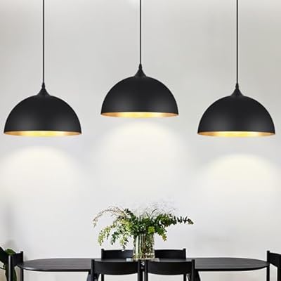 3 Pack Black Pendant Lights for Kitchen Island 12" Modern Pendant Lighting Fixtures Farmhouse Vintage Hanging Ceiling Light Fixture for Dining Room Foyer Hallway Bar Cafe Kitchen Sink Matte Dome