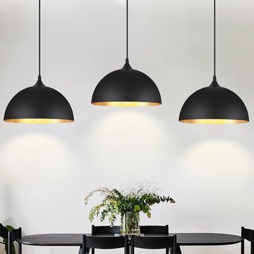 3 Pack Black Pendant Lights for Kitchen Island 12" Modern Pendant...