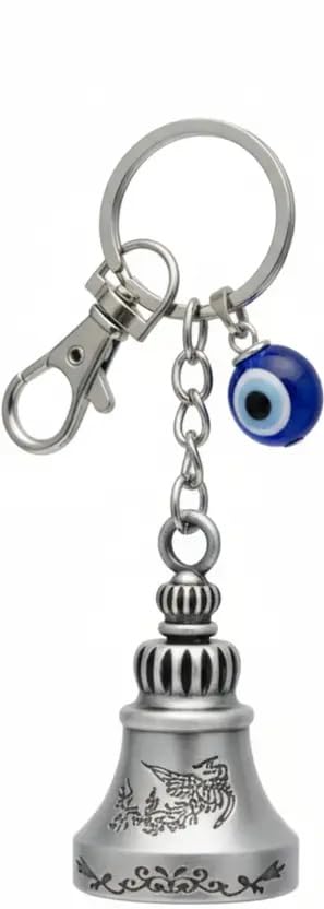 Image of Techpro Guardian Bell KeyChain Tibetan Key Chain Good Luck Key Chain For Bike (Silver Bell With Evil Eye)