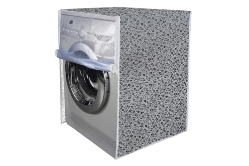 Image of Stylista PVC Washing Machine Cover Compatible for IFB 8 KG Fully-Automatic Front Loading SENATOR NEO SXS 8012, Waterproof and Dustproof, Floral Pattern Darkgrey