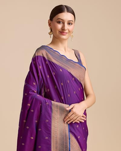 Image of Monjolika Fashion Women's Pure Kanjivaram Style Banarasi Soft Silk Saree With Blouse Piece For Wedding