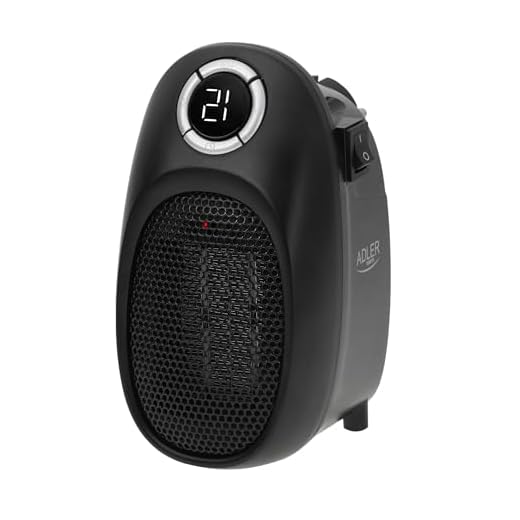 Adler AD7726 Mini Calefactor Portátil Cerámico sin Cable, Regulador de Temperatura 15-35ºC, Pantalla LED, Temporizador 12 h, Bajo Consumo, Camping, Oficina, Silencioso, 1500W