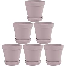 Fcacti 6 Inch Pink Clay Pot for Plant with Saucer - 6 Pack Large Terra Cotta Plant Pot with Drainage Hole, Flower Pot with Tray, Terracotta Pot for Indoor Outdoor Plant