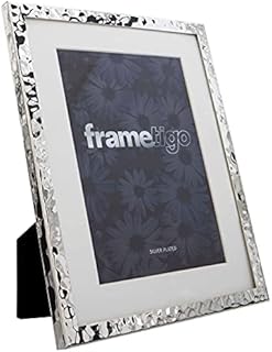 Frametigo Silver Plated Hammered White Mount Photo Frame - Fits Photo Size 8"x10" (20x25cm)