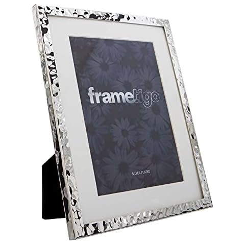 Frametigo Silver Plated Hammered White Mount Photo Frame - Fits Photo Size 5"x7" (13x18cm) Cover