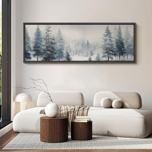 Image of MUDECOR Large Framed Canvas Print Wall Art Blue Pine Forest for Living Room