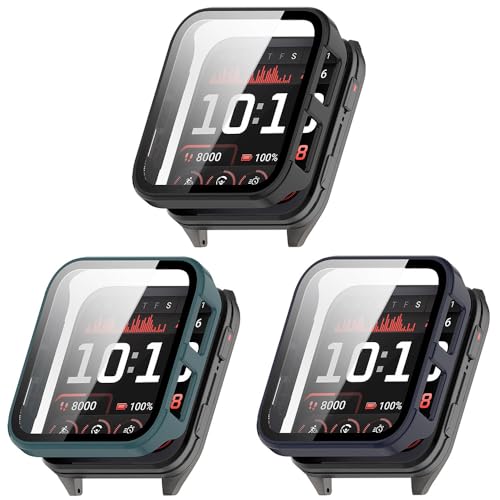 3 Pack Hard Case with Screen Protector for Garmin Venu X1, Hard PC Protective Case Shockproof Anti-Scratch Bumper Cover with Tempered Glass (Black/Dark Blue/Green)