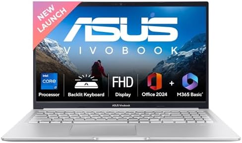 ASUS Vivobook 15, Intel Core i7 13th Gen 13620H, 16GB RAM, 1TB SSD, FHD 15.6″, Windows 11, Office Home 2024, Cool Silver, 1.7Kg, X1502VA-BQ1299WS, Intel UHD GPU, 42Whr, M365 Basic (1Year)* Laptop