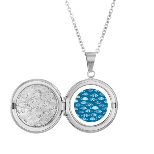 Collier médaillon grille de mer bleue inoxydable au reflet azur anti-ternissement