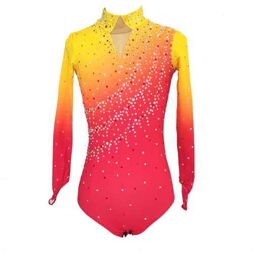 Vestido de patinação artística gradiente vermelho laranja para meninos, adulto, academia, desempenho