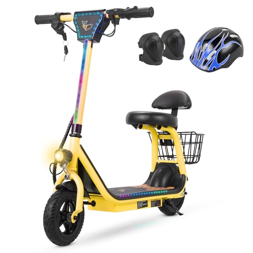 HONEYWHALE JL006 Patinete Elétrico Infantil, 300W-18KM/H-10KM-80KG, Velocidade-Juvenil-Autonomia-de-Bluetooth-Carge, Scooter Eletrica com Cesto e Assento, Três Velocidades (36V 3,6AH)