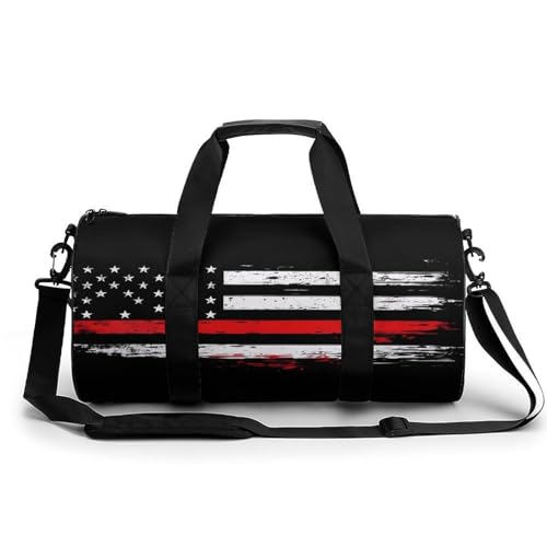 US Flag Thin Red Line Flag Sports Gym Bag Travel Duffel Workout Bag with Adjustable Strap