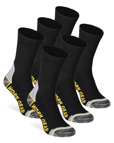 Image of mehrstrumpf 6/12 Pairs Men's Work Socks + Work Socks Long + Reinforced with Anti-Bubble Protection + Cotton Robust All Weather, 6 Pairs (Black), 46-48