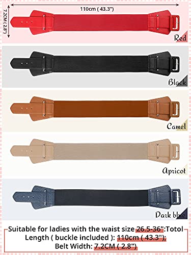 Satinior 5 Pieces Women's Stretchy Belt For Dresses Wide Cinch Vintage Waist Retro Chunky Buckle Belts Elastic Dress Waistband Women Girls, Colors, Red, Black, Camel, Blue, Beige, General Size #TOP2