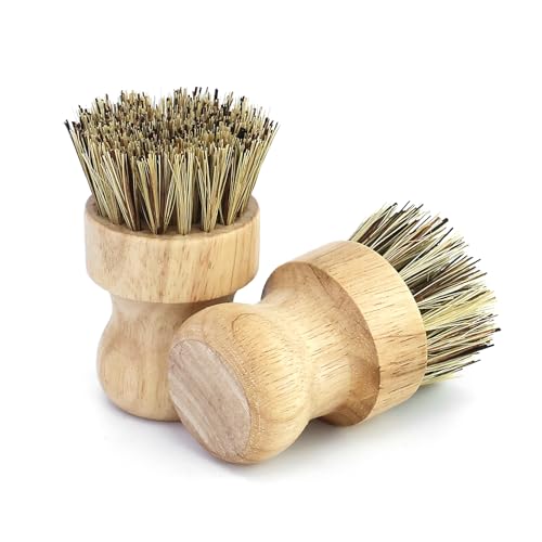 2 Pièce Brosse à Vaisselle en Bambou,Respectueux De l'environnement en Fibre De Sisal Naturel,Foncée Brosse a Champignon de Nettoyage,Laver en Bois Bambou Sisal,pour Vaisselle