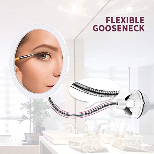 XINBAOHONG LED Lighted Makeup Mirror 10X Magnifying Vanity Mirror with 360 Degree Swivel Rotation Flexible Gooseneck and Locking Suction Cup