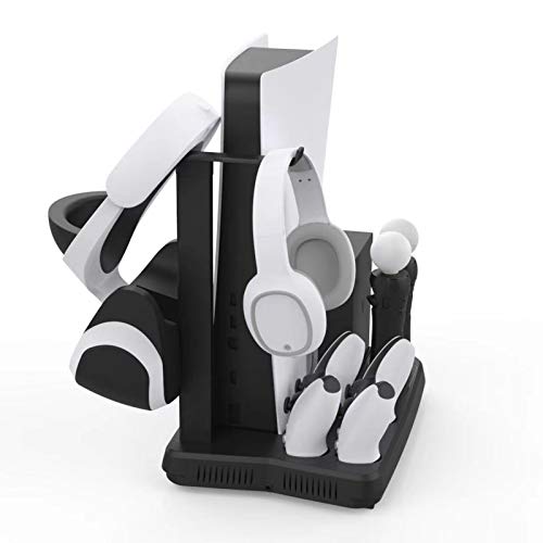 PS5 Vertical Stand with Cooling Fan for PS5 Controller Charging Station All-in-one Dual Controller Charger Ports with Cooling Fan Game Stand for PS5/ PS5 Digital Edition/PSVR
