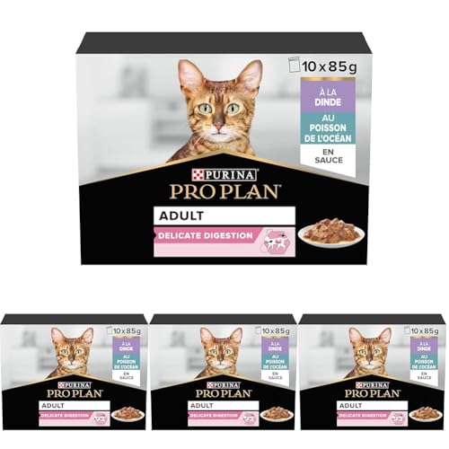PRO PLAN Adulte Delicate Digestion Dinde Poisson Sauce 10x85g (Lot de 4)