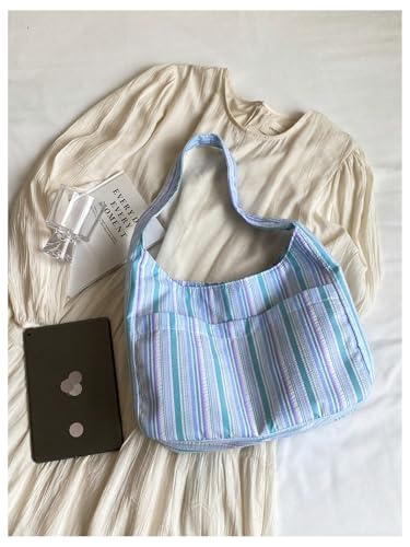 Women's Striped Tote Bags Large Capacity Casual Shopping Shoulder Bag4