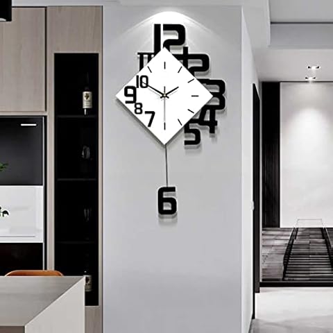 TWFJEL Moderne einfache Mode Kreative Wanduhr mit Pendel Wanduhr Ohne Tickgeräusche Batteriebetriebene für Wohnzimmer Schlafzimmer Küchendekoration 34x63cm Cover