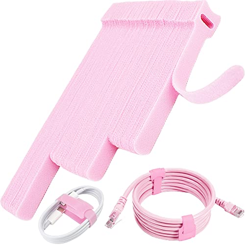 70pcs Cable Ties Reusable Pink Wire Ties Cable Management Cord Ties Reusable for Electronics Hook and Loop Cable Ties for Computer 4 6 8 Inch