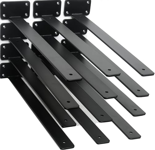 12 Pack - 18 inch Black Hidden L Shelf Bracket (1/5 Inch Thicked) Iron Floating Shelf Brackets Rustic Industrial Metal Brackets for Shelf Support
