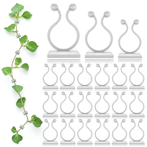 100Pcs Clear Plant Clips for Climbing Plants Indoor - White & Flexible Climbing Plant Wall Clips for Vines Organize - Universal Size Vine Clip Set with Sticky Mount, Easy Installation & Strong...
