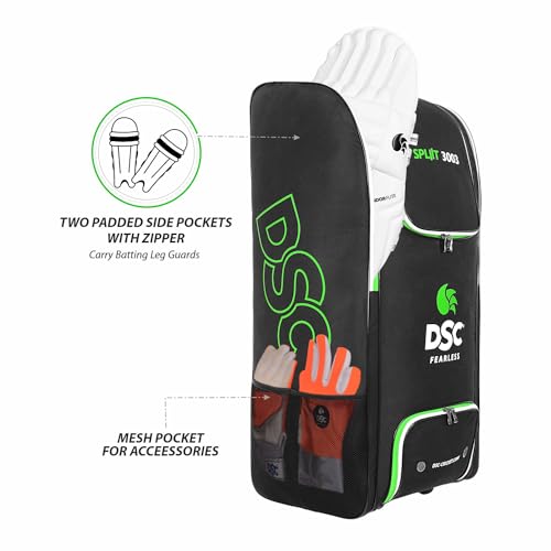 Image of DSC Spliit 3003 Cricket Duffle Kit Bag with Wheels - Large Capacity Sports Equipment Travel Bag for Players, Color - Black /Green