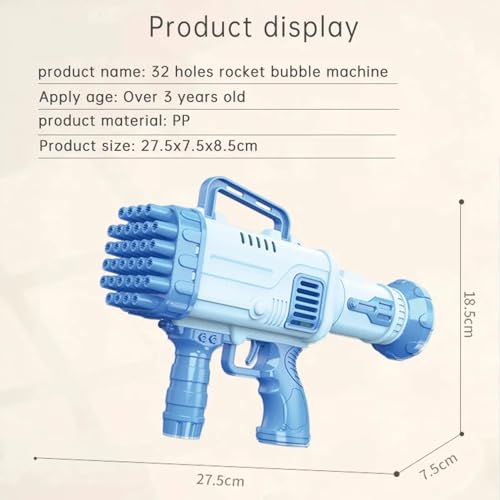 Image of VGRASSP 32 Holes Bubble Maker Gatling Bubble Gun Machine Toy for Kids with Bubble Solution Indoor and Outdoor Toddlers Bubble Launcher Machine for Girls and Boys - Multicolor (Color As Per Stock)
