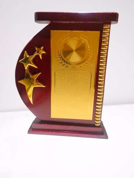 Wooden Momentos with 3 Golden Star Trophy/Award for Winners(26 Centimeters Heights)-picture-11