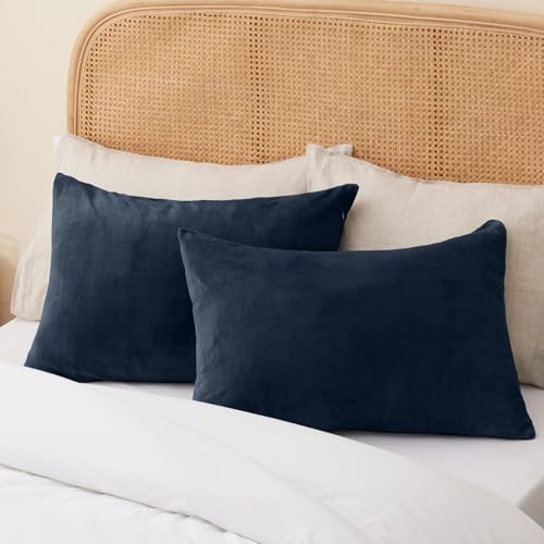 Image of BEDELITE Flannel King Size Pillow Cases Set of 2, Navy, 20x36 Inches | Super Cozy Fuzzy Velvet Pillow Shams with Zipper Closure, Soft Fleece Pillowcases for Bedroom, Sofa, Couch, All-Season Use