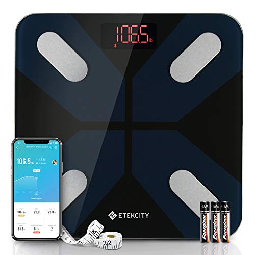 Etekcity Weight, Smart Body Fat Bluetooth Bathroom Digital Scale Tracks 13 Key Compositions, 400 lbs, 5 Piece Set, Black
