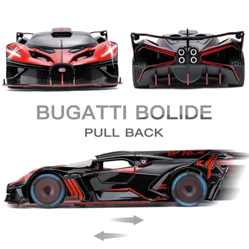 Image of 1:24 Scale Big Bugatti Bolide Toy Car | Metal Pullback Diecast Car for Kids with Openable Doors, Sound, Light Effects Toy for Car Enthusiasts (Color As Per Available),blue,black